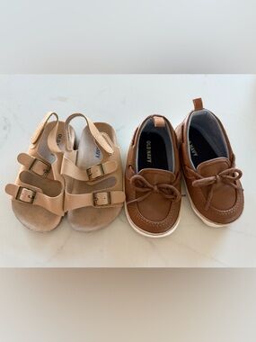 Old Navy Kids Brown Boat Shoe and Tan Buckle Sandal Set